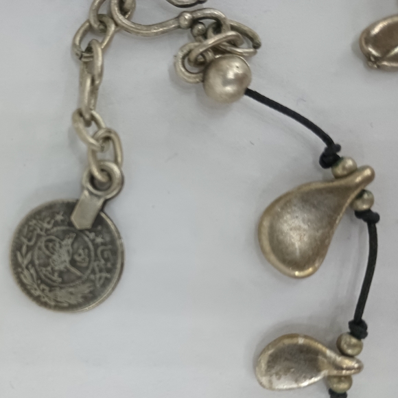 Black Silk with Pewter Tear Drop Long Statement Necklace - Picture 3 of 5